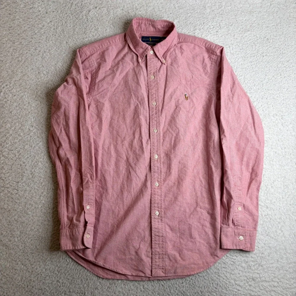 Polo Ralph Lauren Mens Custom Fit Oxford Shirt Red Pink Cotton Medium LS